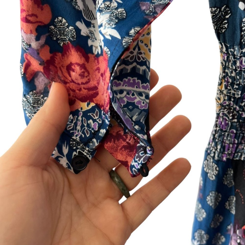 Jaase Black Multicolor Patchwork Button Up Half S… - image 7